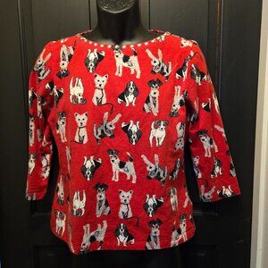 RUBY RD PETITE Size M Dog Lovers Print Top Stud Embellishment